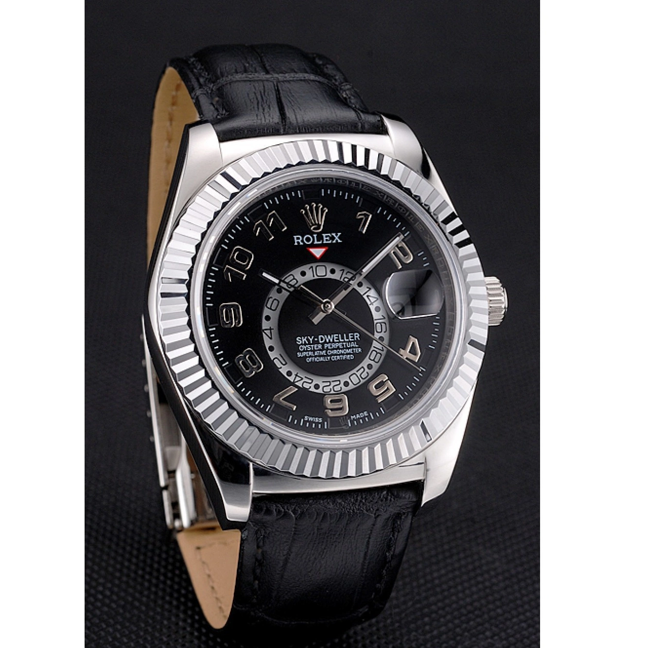AAA Replica Watches Black Rolex Stainless Strap Dweller Steel Dial Leather Sky Black Case 0705